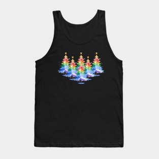 Gradient Rainbow Watercolor Christmas Tree Gay Pride T-Shirt Tank Top